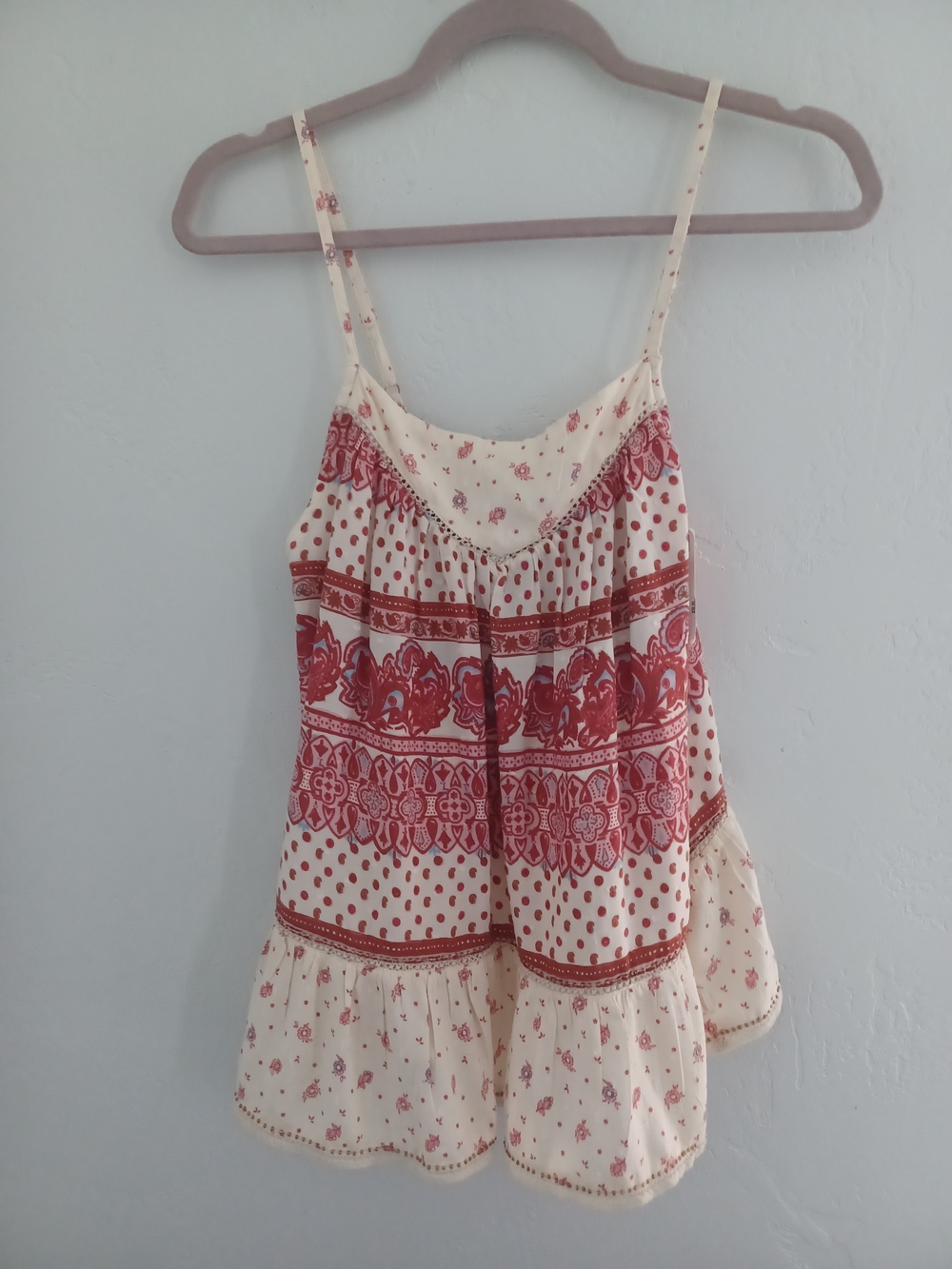 NWT Superdry Cream & Red Printed Spaghetti Strap Tank